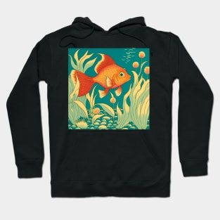 Cute Goldfish swimming in the sea with Seaweed and Ocean Life Hoodie